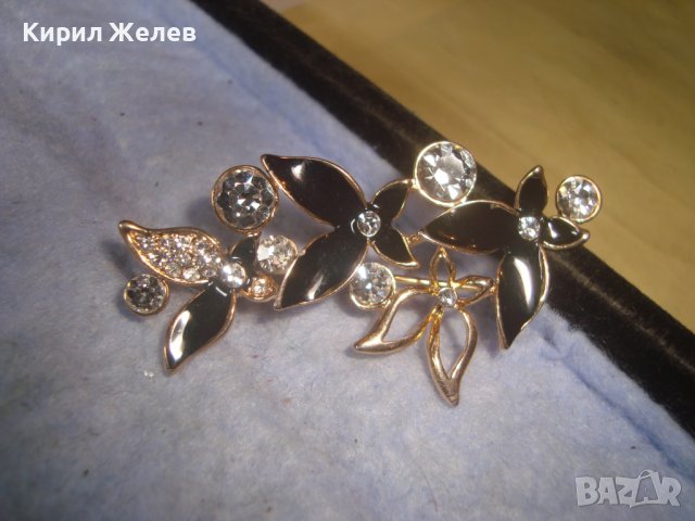 ПОЗЛАТЕНА ЕМАЙЛИРАНА ФЛОРАЛНА АЖУРНА КРИСТАЛНА АРТ БРОШКА 11899, снимка 6 - Други - 37785409