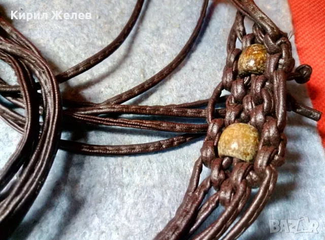 ВИНТИДЖ АРТ МОДЕЛ РЪЧНО ПЛЕТЕН КОЖЕН ДАМСКИ КОЛАН с ЕЛЕМЕНТИ от ДЪРВО 47648, снимка 7 - Колани - 47969145