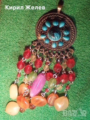 ПОСРЕБРЕН РАЗКОШЕН АРТ МЕДАЛЬОН БОГАТО УКРАСЕНО ФЕШЪН БИЖУ 21922