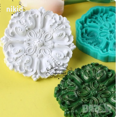 ОР77 Орнамент полуквадрат кръг силиконов молд форма за декорация торта фондан шоколад и др