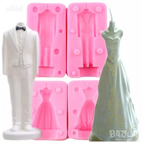 3D 2 части младоженци булка и мъж двойка силиконов молд декорация украса фондан торта мъфини , снимка 3 - Форми - 17807873