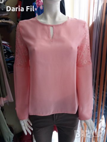 РАЗПРОДАЖБА -20% Розова риза/блуза с дантела на ръкавите , снимка 1 - Ризи - 28523527