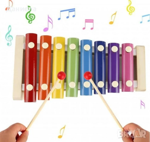 Детски дървен ксилофон с 8 цветни ноти 🌈
