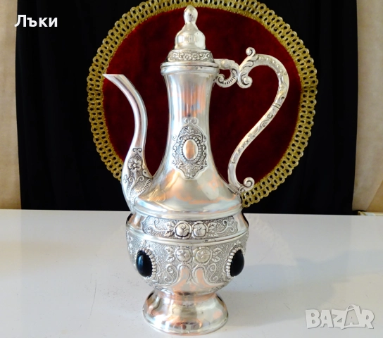 Посребрена медна кана за кафе,вино,рози,оникс. , снимка 2 - Антикварни и старинни предмети - 51780757