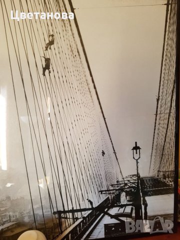 Картина Бруклински мост: черно-бял мотив със стъкло , снимка 2 - Картини - 27631620