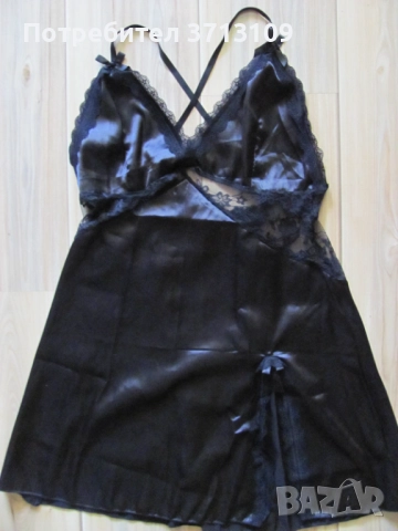 Нова сатенена черна нощница , р-р. М, снимка 2 - Бельо - 51682890