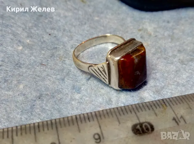 Старинен СКЪПОЦЕНЕН СРЕБЪРЕН ПРЪСТЕН СРЕБРО ВИСОКА ПРОБА с ПОЛИРАН ЯСПИС АР ДЕКО РЪЧНА РАБОТА 47583, снимка 6 - Антикварни и старинни предмети - 49247311