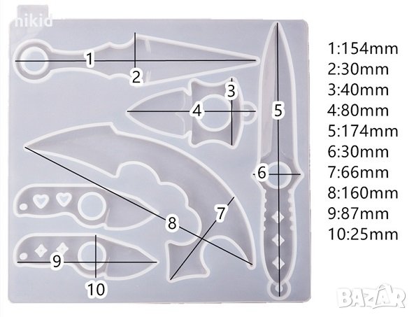 Нож ножове ножки оръжие силиконов молд форма калъп за направа с фондан смола шоколад глина и др, снимка 3 - Форми - 33230596
