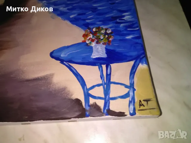 Картина пейзаж акрилни бои Кораб в морето 33х47см, снимка 5 - Декорация за дома - 50303409