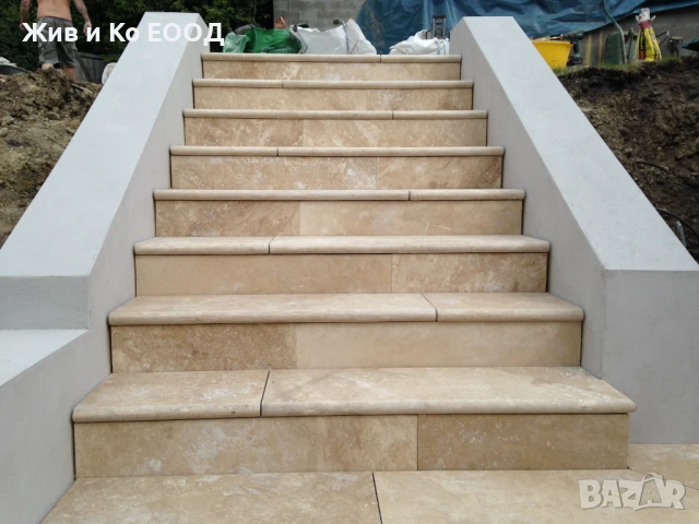 Травертин шлайфан 30×60×1.2 см + френч патерн и стъпала, снимка 9 - Облицовки - 50986020