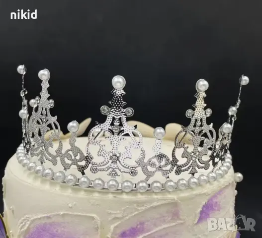 островърха Корона Тиара метална с перли за украса декор на торта парти, снимка 10 - Други - 29848334