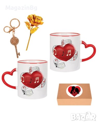 Kомплект "Обичам те" с чаша, златна роза и ключодържател

, снимка 1