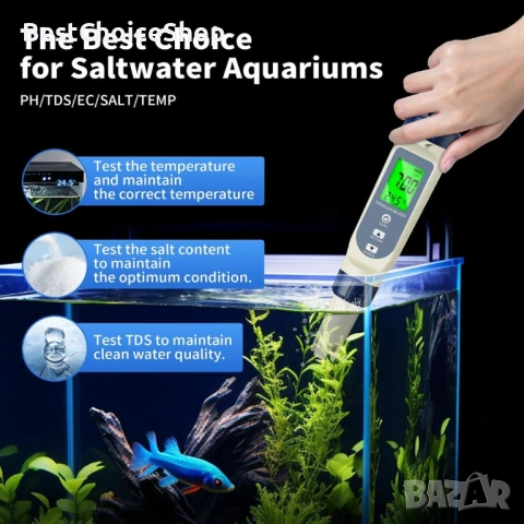 5 в 1 тестер за вода за басейн Цифров дисплей pH TDS EC Соленост Температура, снимка 9 - Друга електроника - 53150153