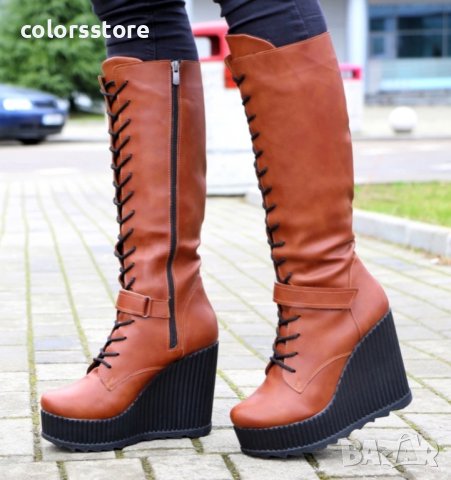 Ботуши на платформа - кафява кожа - 1905