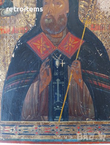 19 век! Старинна, Ръчно Рисувана Руска Икона на Св.Митрофан Воронежски (Чудотворец) с Четири Избрани, снимка 7 - Антикварни и старинни предмети - 39179664