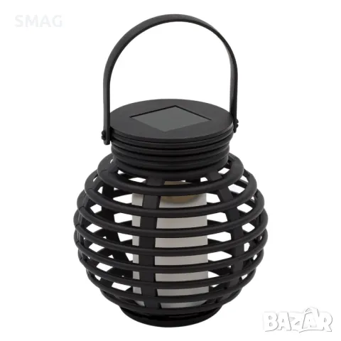 Соларен LED фенер лампа с пламък Пластмасов кръгъл черен Ø11x11см S_1193285