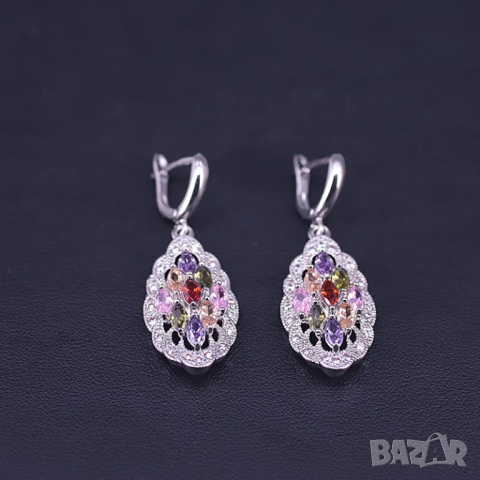 Сребърен комплект пръстен, обици и колие, снимка 2 - Бижутерийни комплекти - 44888110