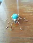 Винтидж брошка с насекомо паяк с игла от стерлингово сребро и тюркоаз от Navajo , снимка 4