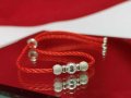 Дамска гривна от 925 сребърни елементи и червена корда, снимка 1 - Гривни - 28024763