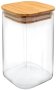Квадратен стъклен буркан с дървена капачка, различни размери, снимка 1 - Кутии за храна - 43425148