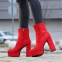 Боти на ток - червен велур - Q4AX1930-3, снимка 2