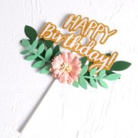 Happy Birthday с клонка листа и цвете картонен брокатен топер украса за торта рожден ден табела , снимка 3 - Други - 33597160