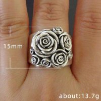 Масивен сребърен винтидж пръстен с рози, снимка 3 - Пръстени - 32502587