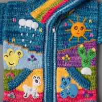 Синя перуанска детска жилетка с елфска качулка, размери от 0 до 7 години , снимка 3 - Детски пуловери и жилетки - 35537592