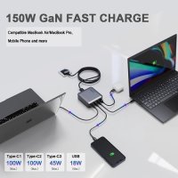 Ново Мощно 150W USB-C Зарядно за лаптоп MacBook HP Lenovo, снимка 5 - Друга електроника - 43075181