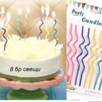 8 бр дълги тънки спираловидни свещи за украса торта декор рожден ден парти , снимка 1 - Други - 28599075