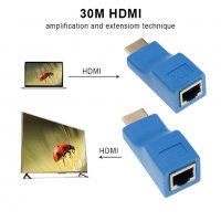 HDMI Extender/удължител с RJ45 порт/LAN кабел Full HD до 30м + Гаранция, снимка 6 - Кабели и адаптери - 32898706