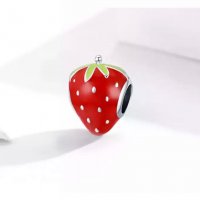 Сребърен талисман за гривна Пандора ягодка Модел 030, снимка 4 - Гривни - 35223140