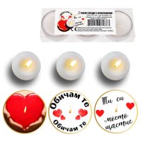 Комплект от три чаени свещи с изображение "Обичам те"., снимка 1 - Романтични подаръци - 43863141