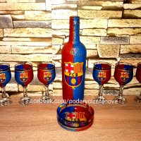 Подарък за фен на FCB (Барселона)- ръчно изработена бутилка с логото на отбора , снимка 1 - Подаръци за мъже - 38494141