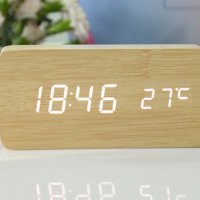 Дигитален часовник, USB Wooden Clock, Tермометър, LED, Дървен, Черен , снимка 3 - Стенни часовници - 38461664