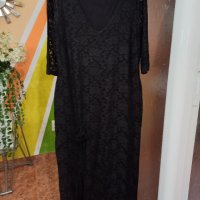 Официална черна дантелена рокля за едра дама. Размер: XL, 2XL. Наситено черен цвят. , снимка 1 - Рокли - 40523084