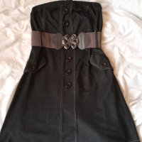 Черна зимна рокля тип бюстие с ефектен колан със сърца, снимка 1 - Рокли - 43377208
