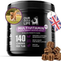 Мултивитамини за кучета 140 дъвчащи добавки без ГМО, без пълнители и без глутен, снимка 1 - За кучета - 44087561
