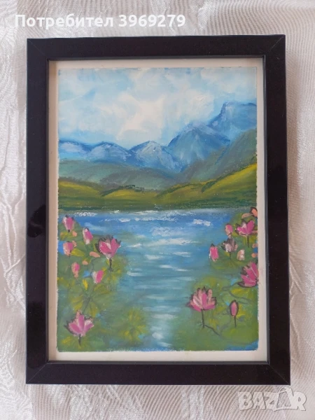 Лечебна ръчно рисувана картина с маслени пастели-"Природа"-14,5/19,5 см., снимка 1