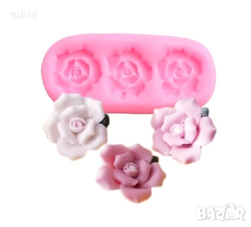3 разтворени рози силиконов молд форма декорация торта фондан шоколад и др., снимка 1
