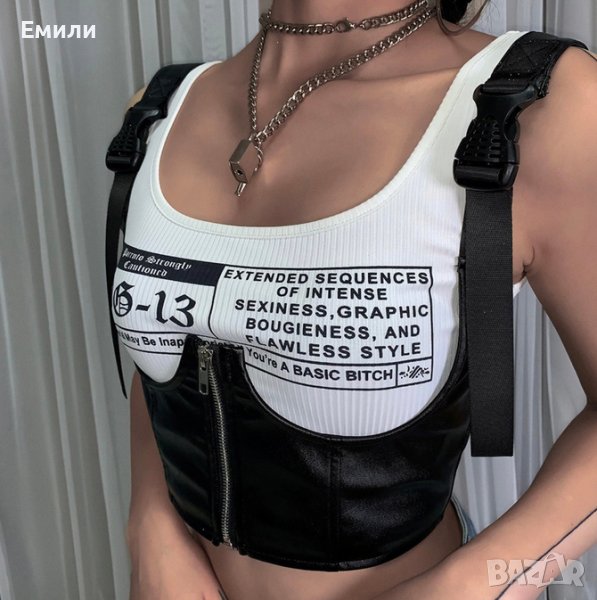 Кожен харнес корсет колан с цип, катарами и презрамки р-р S, снимка 1