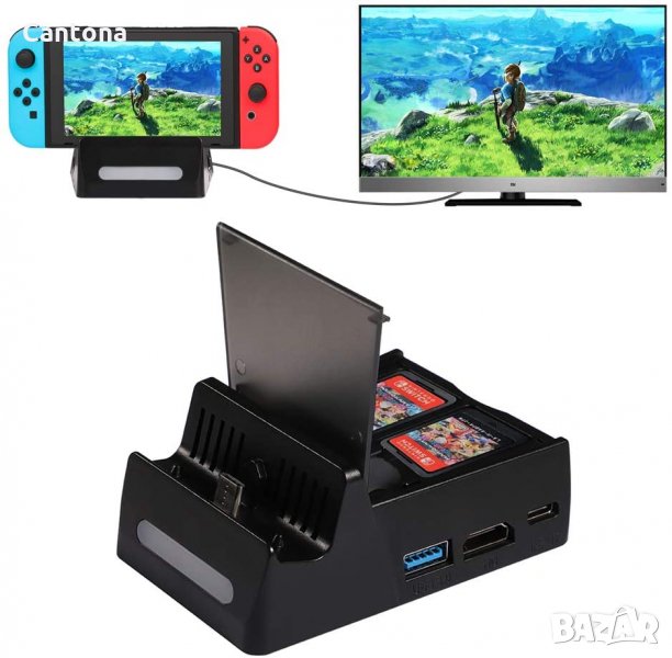 Докинг за Nintendo Switch, мини стойка за зареждане TYPE C, HDMI TV адаптер с USB 3.0 порт, 2 х USB , снимка 1