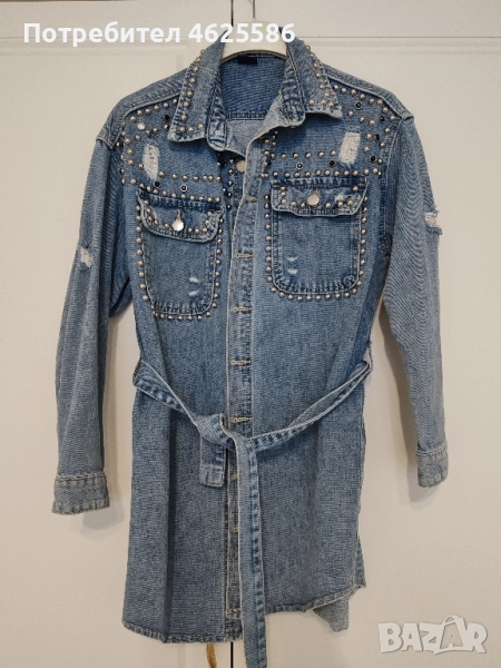 Дънково яке тип риза с колан, снимка 1