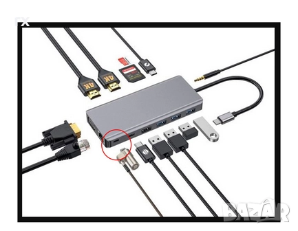  Докинг станции 14 в 1 , 8 в 1 - 4k HDMI, LAN,  Reader USB 3, снимка 1