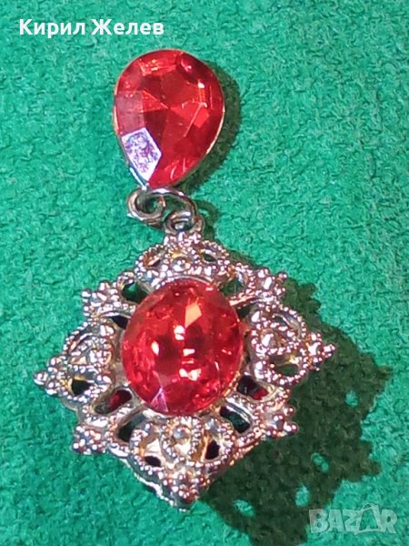 КРАСИВА АРТ-НУВО СТИЛ БРОШКА ПОЗЛАТЕНА с РУБИНИ КРИСТАЛИ 12381, снимка 1