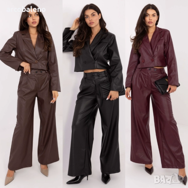 Дамски широки панталони от изкуствена кожа, 3цвята , снимка 1