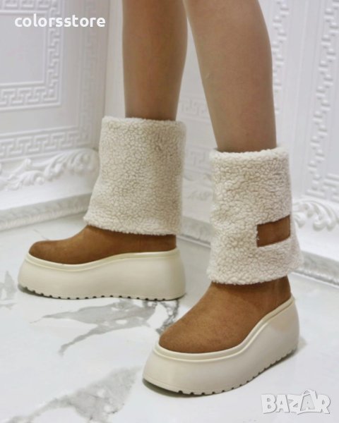 Боти на платформа - кафяв велур - BPK1, снимка 1