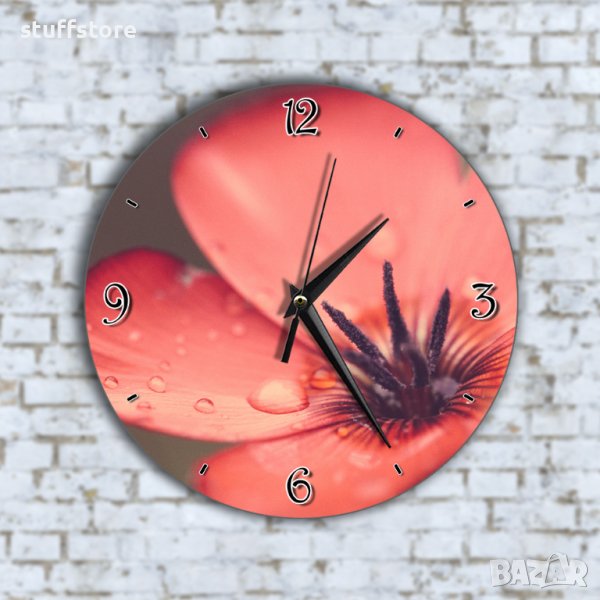 Стенен Часовник - Красиво Цвете Мак Капчици Роса, снимка 1