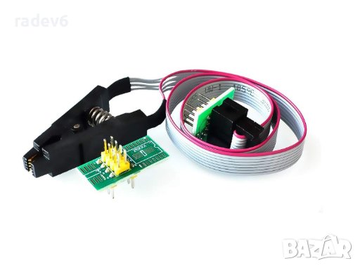 Щипка за чипове с корпуси SO-8, SOP-8, SOIC-8 с кабел и 2 преходни платки, снимка 1