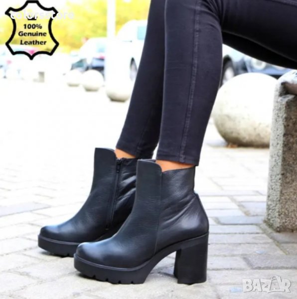 Боти на ток - черна ЕСТЕСТВЕНА кожа - 16806, снимка 1